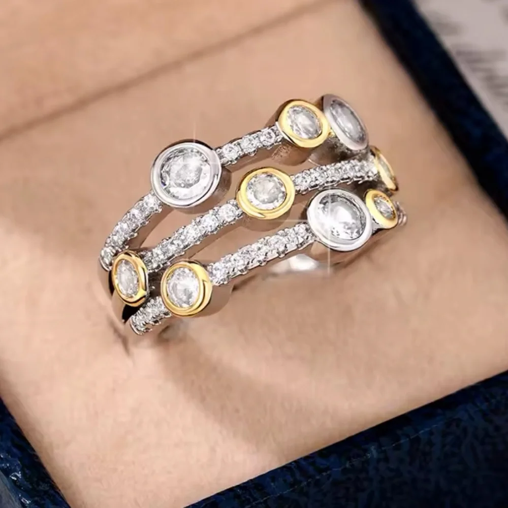 14k 3 Row Station Ring - Picture 6 of 13